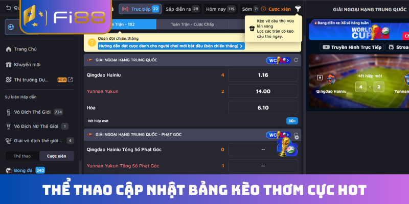 Thể thao cập nhật bảng kèo thơm cực hot